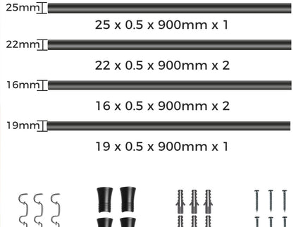 Marlow Black Double Curtain Rod Steel Pole Pommel Set Extendable Adjustable-1910112209103622146