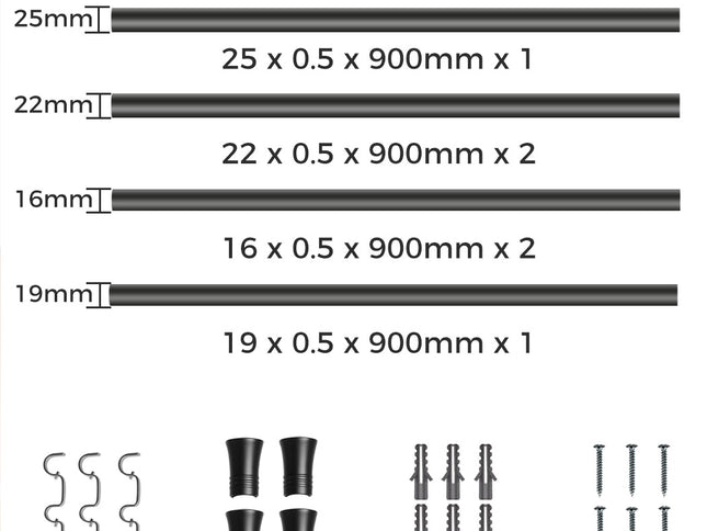 Marlow Black Double Curtain Rod Steel Pole Pommel Set Extendable Adjustable-1910112209103622146