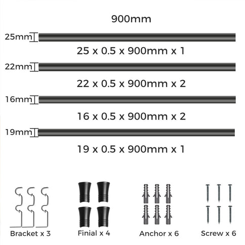 Marlow Black Double Curtain Rod Steel Pole Pommel Set Extendable Adjustable-1910112209103622146