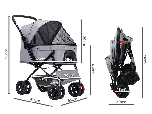 PaWz Pet Stroller Pram Dog Carrier Trailer Grey-1973193719360393218