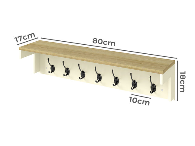 Levede Coat Rack Wall Mounted Shelf 7 Double Hooks Storage Entryway Hallway-2029334093753356290