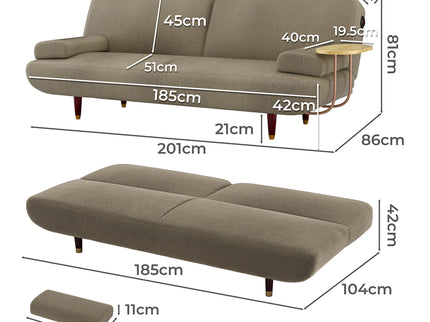 LEVEDE  CONVERTIBLE SOFABED WITH USB CHARGE AND SIDE TABLE-1910112208302510082
