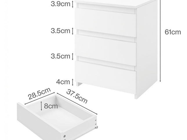 Levede Bedside Table Side Table 3 Drawers Storage Nightstand Bedroom Cabinet-2065254303236493314