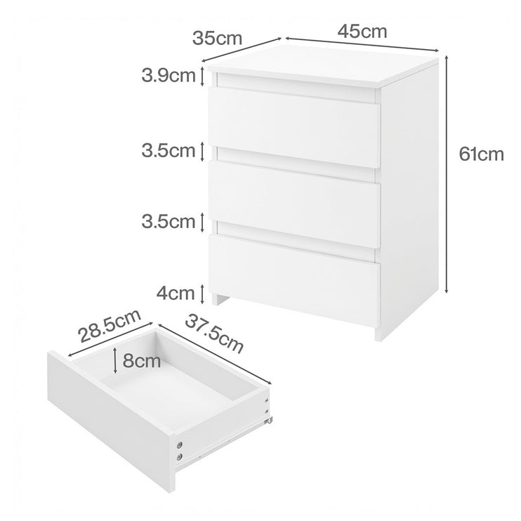 Levede Bedside Table Side Table 3 Drawers Storage Nightstand Bedroom Cabinet-2065254303236493314