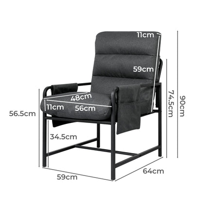 Levede Metal Framed Lounge Chair Linen in Dark Grey-1975420342314864642