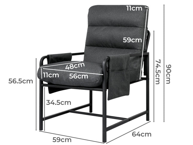 Levede Metal Framed Lounge Chair Linen in Dark Grey-1975420342314864642