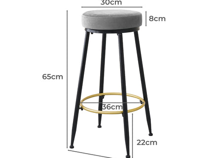 Levede 2x Bar Stools Barstools Velvet Grey-1864183232229150722
