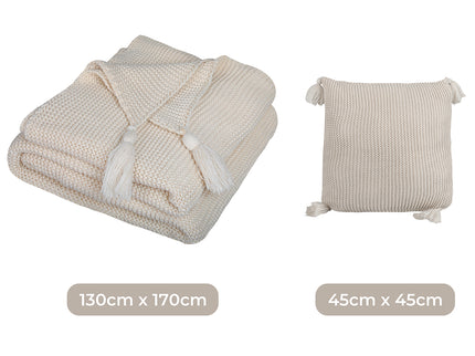 DreamZ Knitting Throw Blanket Cushion Beige-1910113222975950850