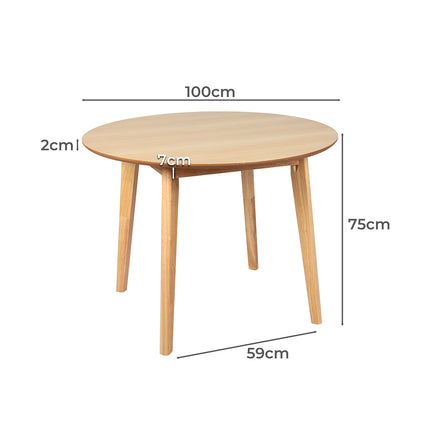 Levede Dining Table Round Rubberwood Base 100cm Natural 100 CM-1973194086840143874