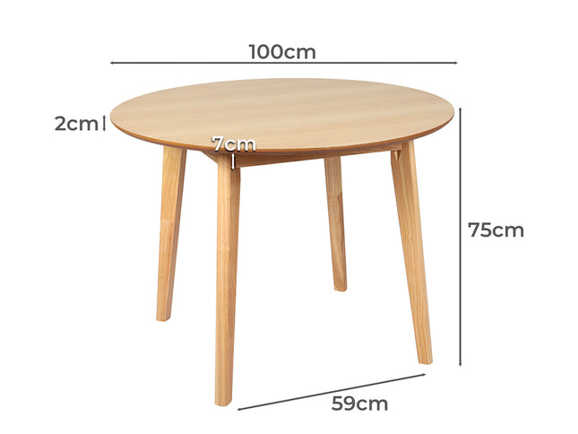 Levede Dining Table Round Rubberwood Base 100cm Natural 100 CM-1973194086840143874