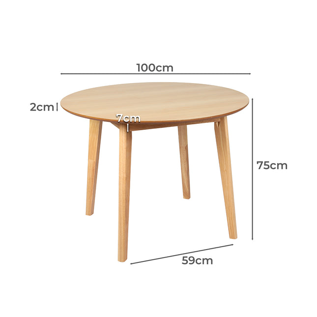 Levede Dining Table Round Rubberwood Base 100cm Natural 100 CM-1973194086840143874