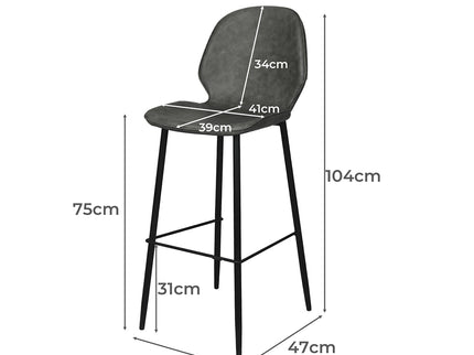 Levede 2x Bar Stool Barstools Counter Grey-1942353410850426882