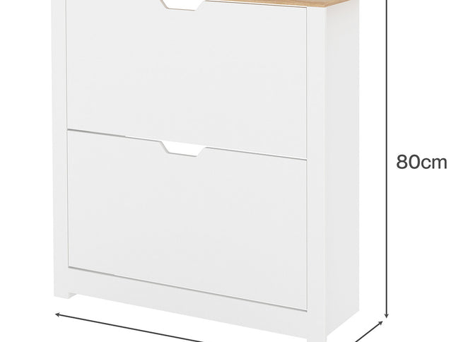 Levede Narrow Shoe Cabinet Organiser Storage Rack Flip-up Drawer 12 Pairs White-2050056773427138562