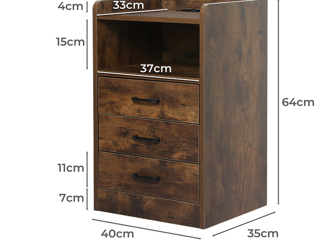Levede Bedside Table USB Charger Outlet LED Oak-1973193443496824834