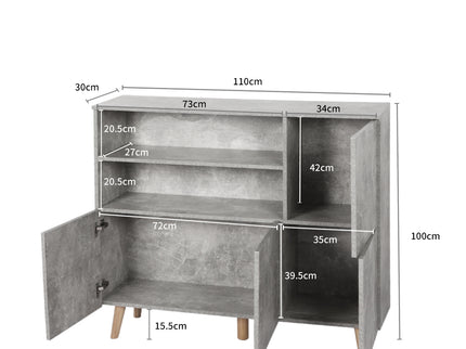 Levede Buffet Sideboard Storage Cabinet Grey-1942353399332868098