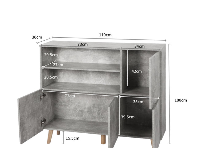 Levede Buffet Sideboard Storage Cabinet Grey-1942353399332868098