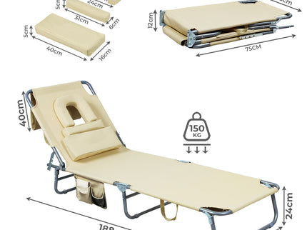Levede Foldable Beach Lounge Chairs with Face Hole Khaki-1910112249029201922