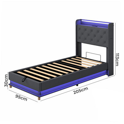 Levede Single Bed Frame Gas Lift Storage LED Light USB-2006733381777362946