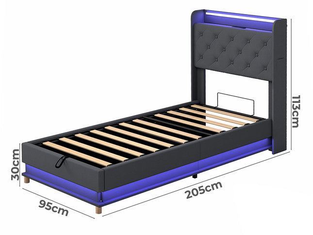 Levede Single Bed Frame Gas Lift Storage LED Light USB-2006733381777362946