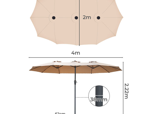 Centra 4M Double-sided Patio Umbrella Outdoor Umbrella Base Stand Khaki-1973193483254632450