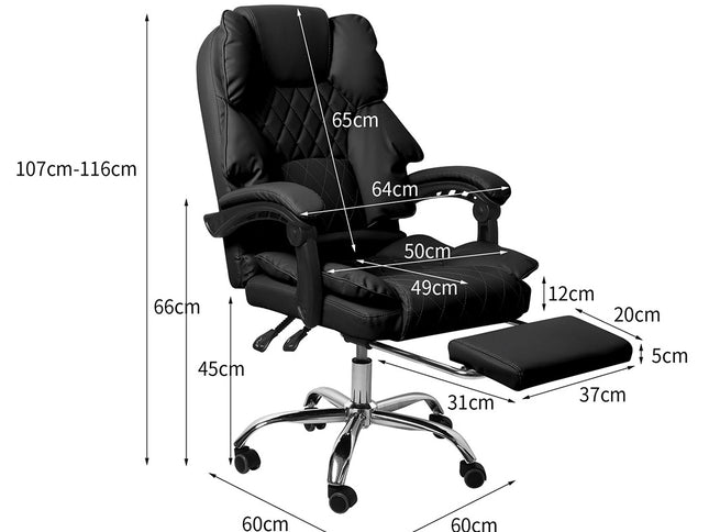Levede Gaming Chair Office Computer Black Footrest-1864184461713870850