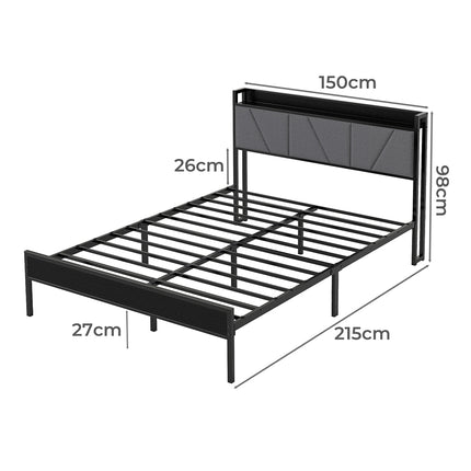 Levede Queen Bed Frame Steel Base with Headboard Grey-2006732773129326594