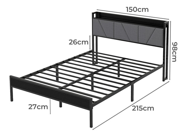 Levede Queen Bed Frame Steel Base with Headboard Grey-2006732773129326594