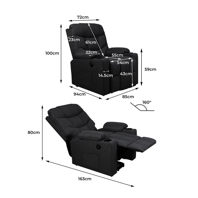 Levede Recliner Chair Electric Lift Black-1954802888668745730