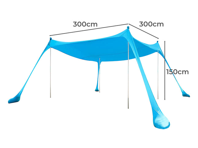Beach Tent Camping Canopy 4-6 Person Family Sun Shade Shelter 300x300cm Blue-1973193766378541058
