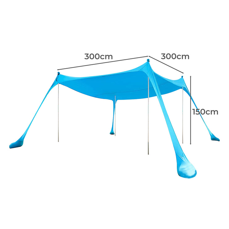 Beach Tent Camping Canopy 4-6 Person Family Sun Shade Shelter 300x300cm Blue-1973193766378541058