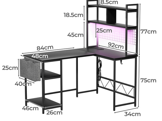 Levede L Shaped Gaming Desk with LED Lights Black-1975420366776045570