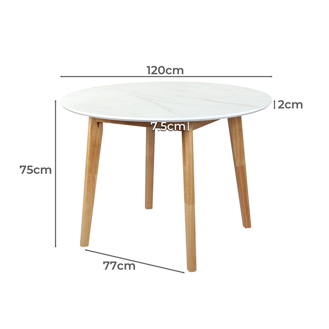 Levede Dining Table Round Rubberwood Base 120cm White 120 CM-1973194087205048322