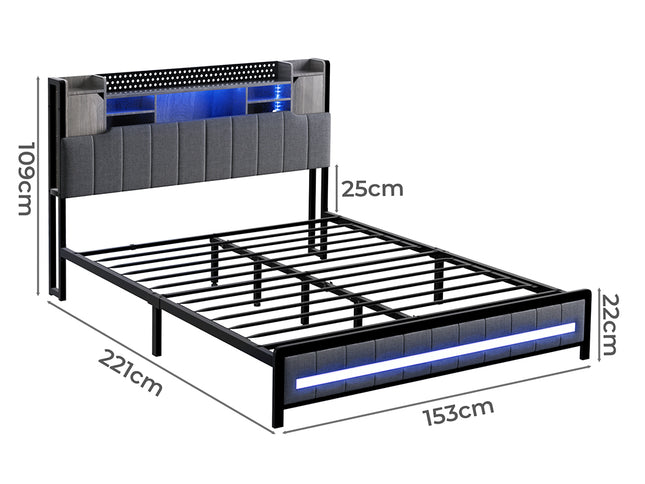 Levede Queen Bed Frame with Storage Headboard RGB LED-1973193510035263490