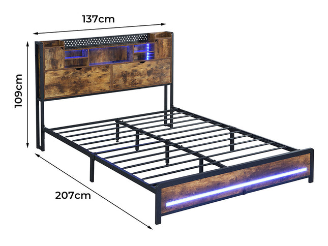Levede Double Bed Frame Storage Headboard Industrial-1973193509670359042