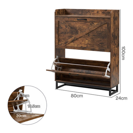 Levede Shoe Cabinet 2 Flip Drawers Storage Organiser Removable Shelf Hallway-2050059010660503554