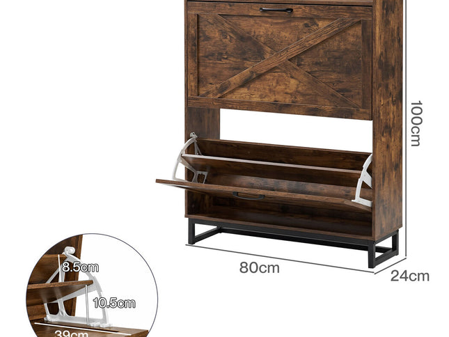 Levede Shoe Cabinet 2 Flip Drawers Storage Organiser Removable Shelf Hallway-2050059010660503554