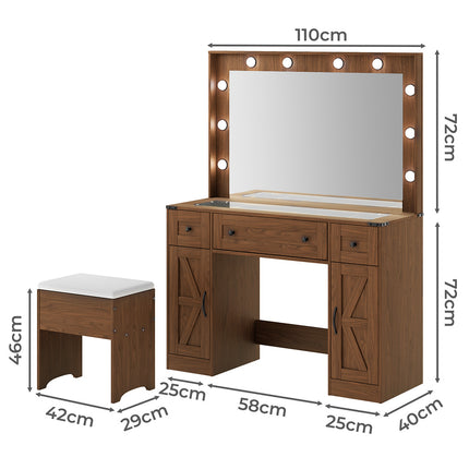 Levede Dressing Table LED Makeup Mirror Stool Set  Vanity Desk Cabinet 3 Drawers-2029334101357629442