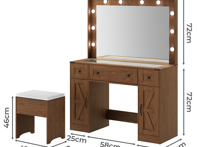Levede Dressing Table LED Makeup Mirror Stool Set  Vanity Desk Cabinet 3 Drawers-2029334101357629442