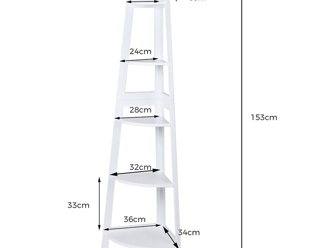 Levede 5 Tier Corner Shelf Wooden Storage White-1973194041973673986