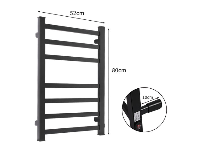 Heated Towel Rail Warmer Rack Wall Mounted Black-1910113122912440322