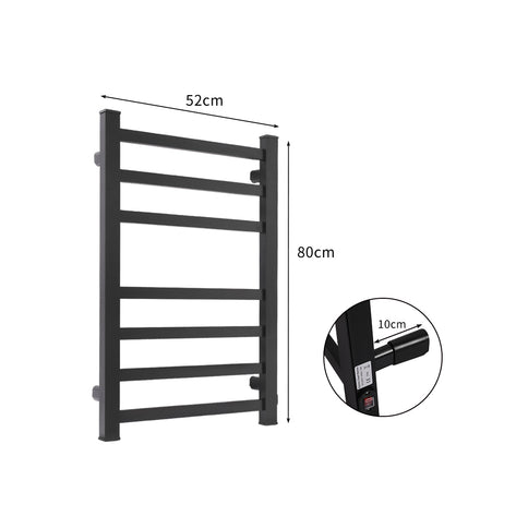 Heated Towel Rail Warmer Rack Wall Mounted Black-1910113122912440322