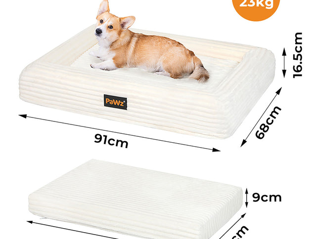 Pawz L Size Orthopedic Dog Bed with Corduroy Removable Cover Waterproof Washable Beige-1954802488926408704