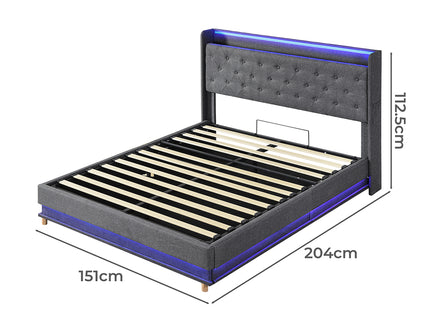 Levede Double Bed Frame Gas Lift LED Light-1910112230737842178