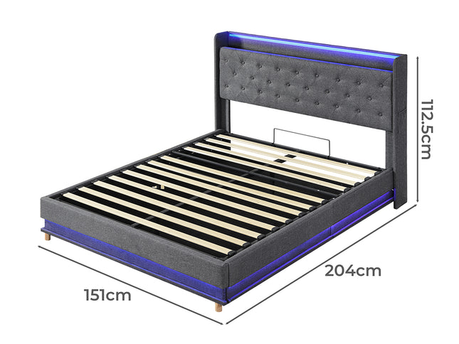 Levede Double Bed Frame Gas Lift LED Light-1910112230737842178