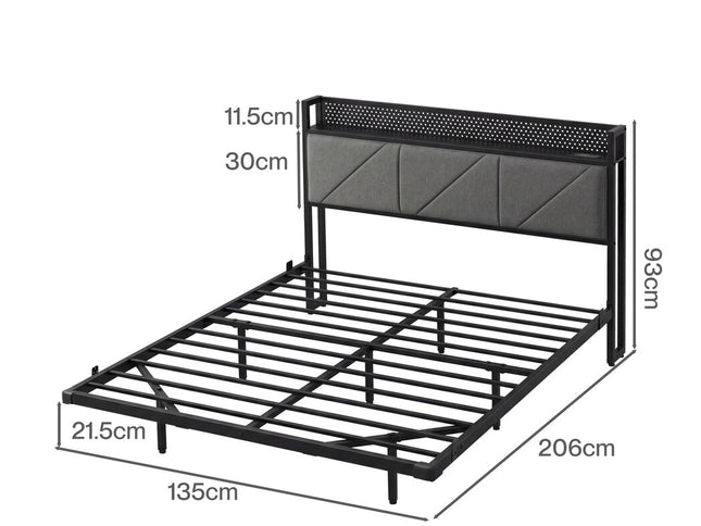 Levede Floating Bed Frame Double LED USB Power Storage Headboard Metal Base-2050059005740584962
