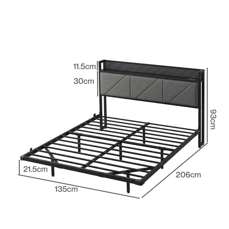 Levede Floating Bed Frame Double LED USB Power Storage Headboard Metal Base-2050059005740584962