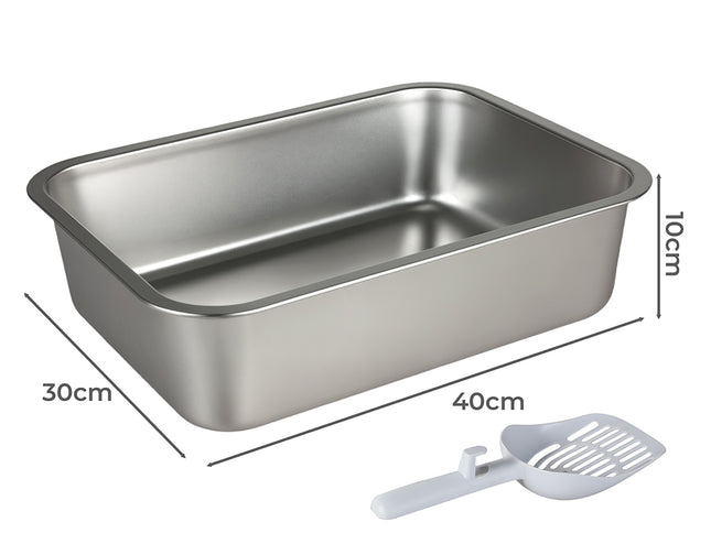 Pawz Stainless Steel Cats Litter Box 10cm Height Small Animals Easy Entry Clean-2029334099243700226