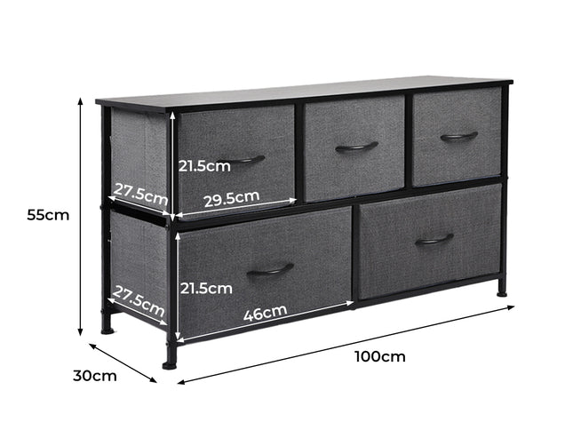 Levede Chest of 5 Drawers Storage Cabinet Dark Grey-1973194072474652674
