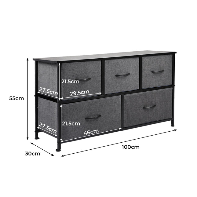 Levede Chest of 5 Drawers Storage Cabinet Dark Grey-1973194072474652674