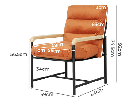 Levede Metal Framed Lounge Chair Velvet in Orange-1910149775139934210